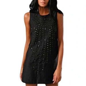 Anthropologie Karta Black Beaded Sleeveless Blouse Dress Top Size Small